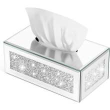 Sparky Glass Tissue Box With Crystal Crushed Diamonds 25cm, Silver