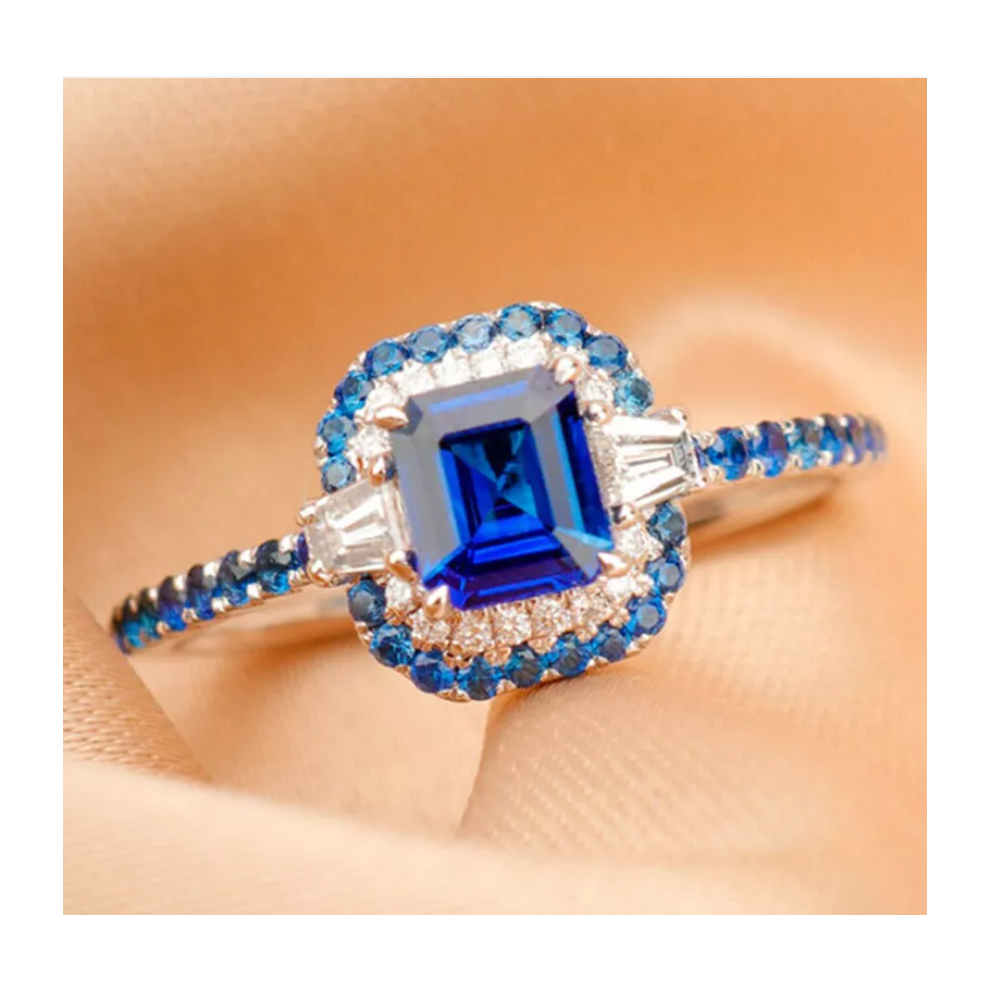 925 Sterling Silver Rings Blue Zircon Ring Women Wedding Ring Size 6