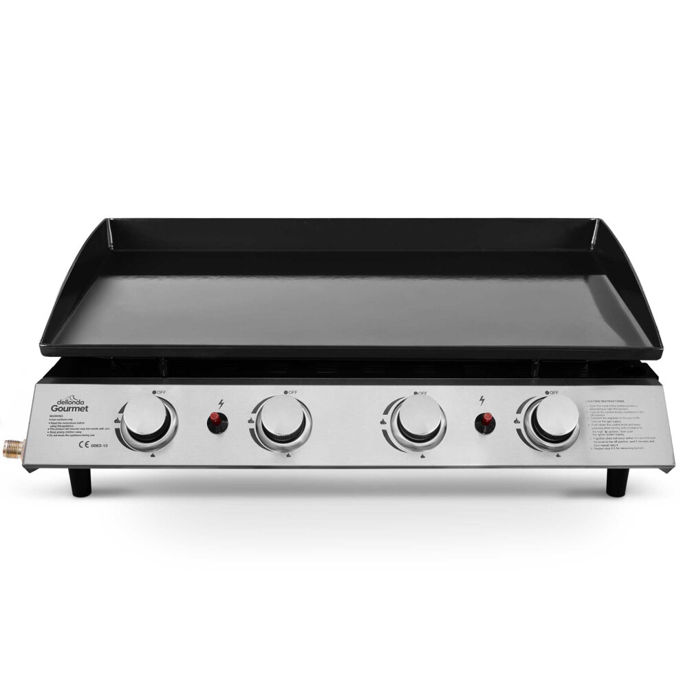 Dellonda 4 Burner Portable Gas Plancha 10Kw Bbq Griddle, Stainless Steel - Dg23