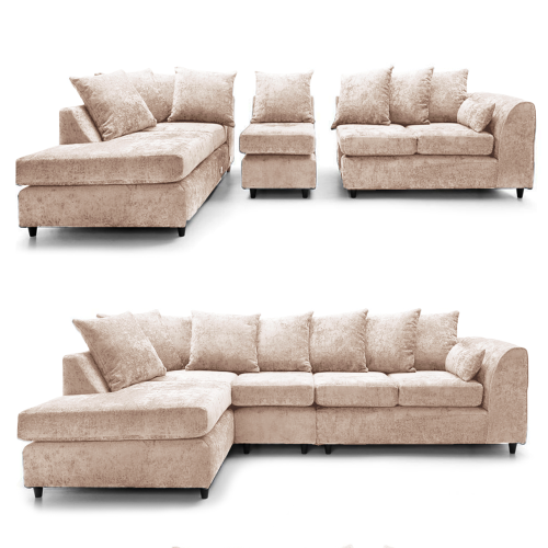 (Beige, 5 Seater Left Hand Facing Corner) Monaco Chenille Fabric Corner Sofa Range