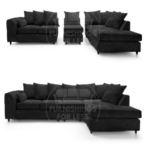 (Black, 5 Seater Right Hand Facing Corner) Monaco Chenille Fabric Corner Sofa Range