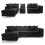 (Black, 5 Seater Left Hand Facing Corner) Monaco Chenille Fabric Corner Sofa Range 1