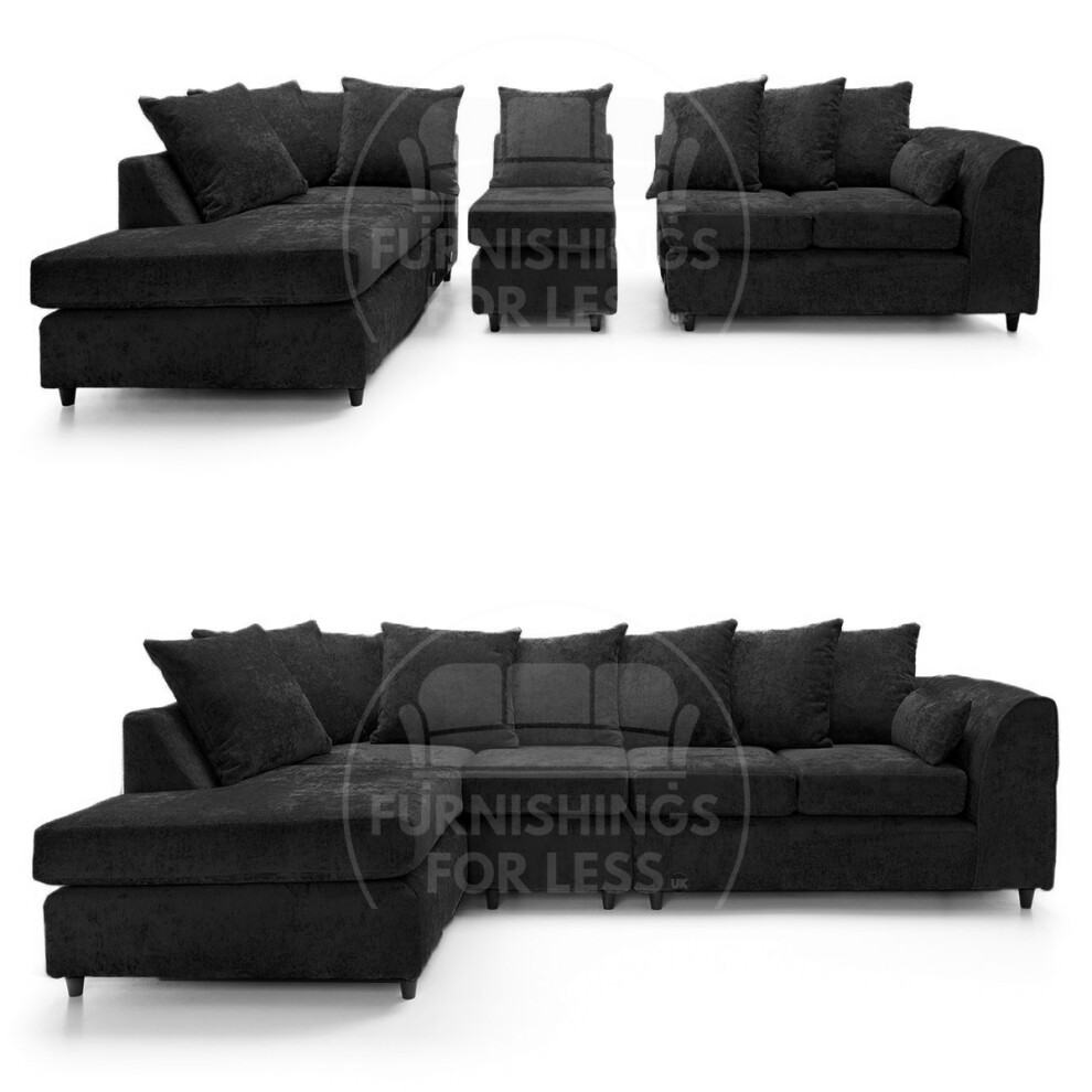 (Black, 5 Seater Left Hand Facing Corner) Monaco Chenille Fabric Corner Sofa Range