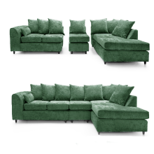 (Green, 5 Seater Right Hand Facing Corner) Monaco Chenille Fabric Corner Sofa Range