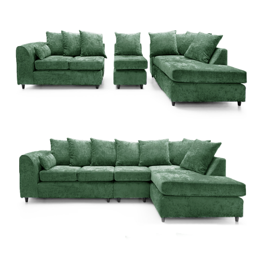 (Green, 5 Seater Right Hand Facing Corner) Monaco Chenille Fabric Corner Sofa Range