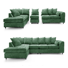 (Green, 5 Seater Left Hand Facing Corner) Monaco Chenille Fabric Corner Sofa Range