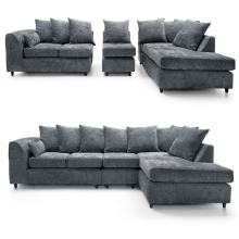 (Grey, 5 Seater Right Hand Facing Corner) Monaco Chenille Fabric Corner Sofa Range