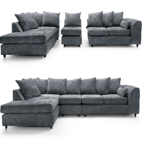 (Grey, 5 Seater Left Hand Facing Corner) Monaco Chenille Fabric Corner Sofa Range