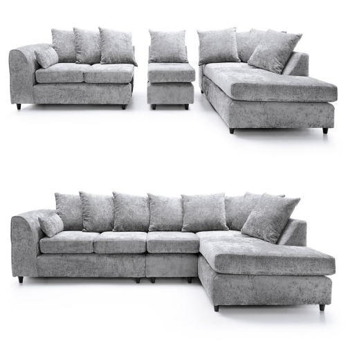 (Light Grey, 5 Seater Right Hand Facing Corner) Monaco Chenille Fabric Corner Sofa Range