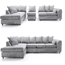 (Light Grey, 5 Seater Left Hand Facing Corner) Monaco Chenille Fabric Corner Sofa Range
