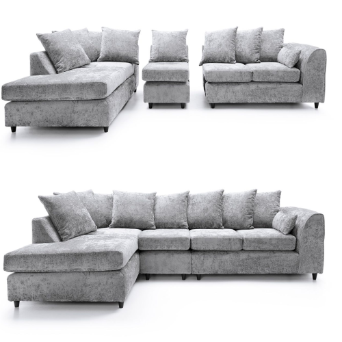 (Light Grey, 5 Seater Left Hand Facing Corner) Monaco Chenille Fabric Corner Sofa Range