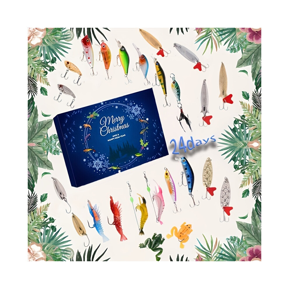 (1set) 24 Days of Fishing Joy: Festive Fishing Calendar for 2024 - 24 Fishing Lures for 24 Days of Christmas