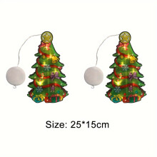 (Chritmas Tree, 2pcs) 2Pcs Festive Christmas Window Hanging LED Fairy Lights - Battery Operated, No Batteries Included