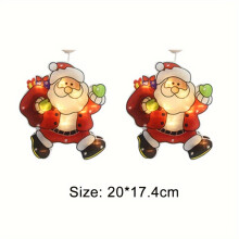 (Santa, 2pcs) 2Pcs Festive Christmas Window Hanging LED Fairy Lights - Battery Operated, No Batteries Included