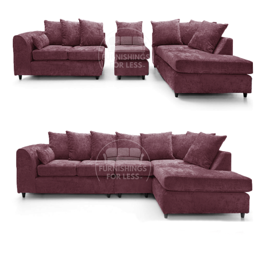 (Purple, 5 Seater Right Hand Facing Corner) Monaco Chenille Fabric Corner Sofa Range