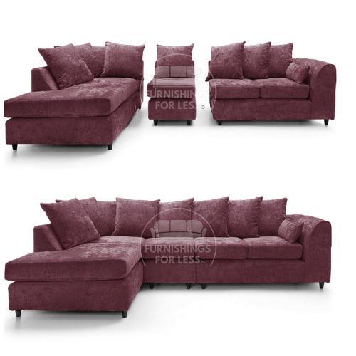 (Purple, 5 Seater Left Hand Facing Corner) Monaco Chenille Fabric Corner Sofa Range