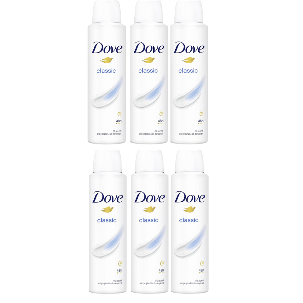 Dove Classic Anti-Perspirant Deodorant 48Hr Protection Spray 6 x 150ml