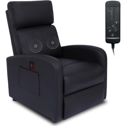 Modern Black PU Leather Recliner Massage Chair w/ Remote Control