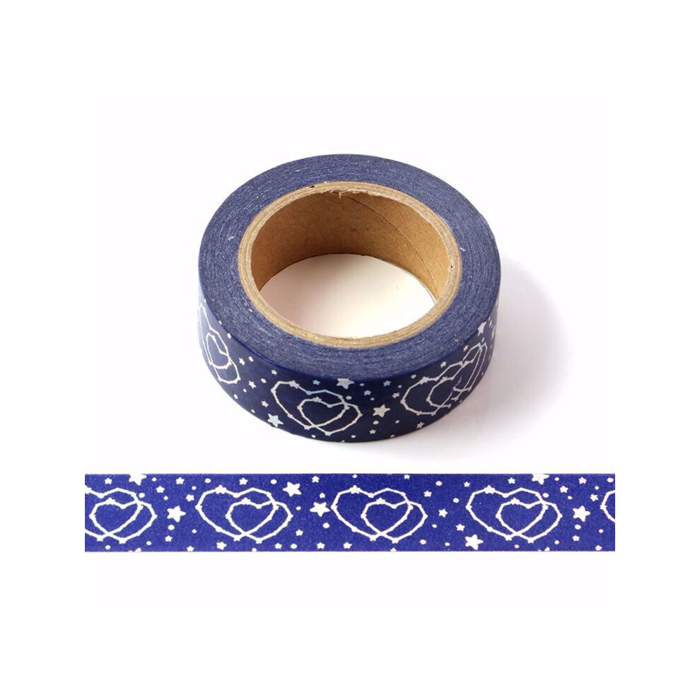 Blue With Silver Holographic Foil Double Hearts Washi Tape Decorative-image-OPC-PFD8YDB-NEW