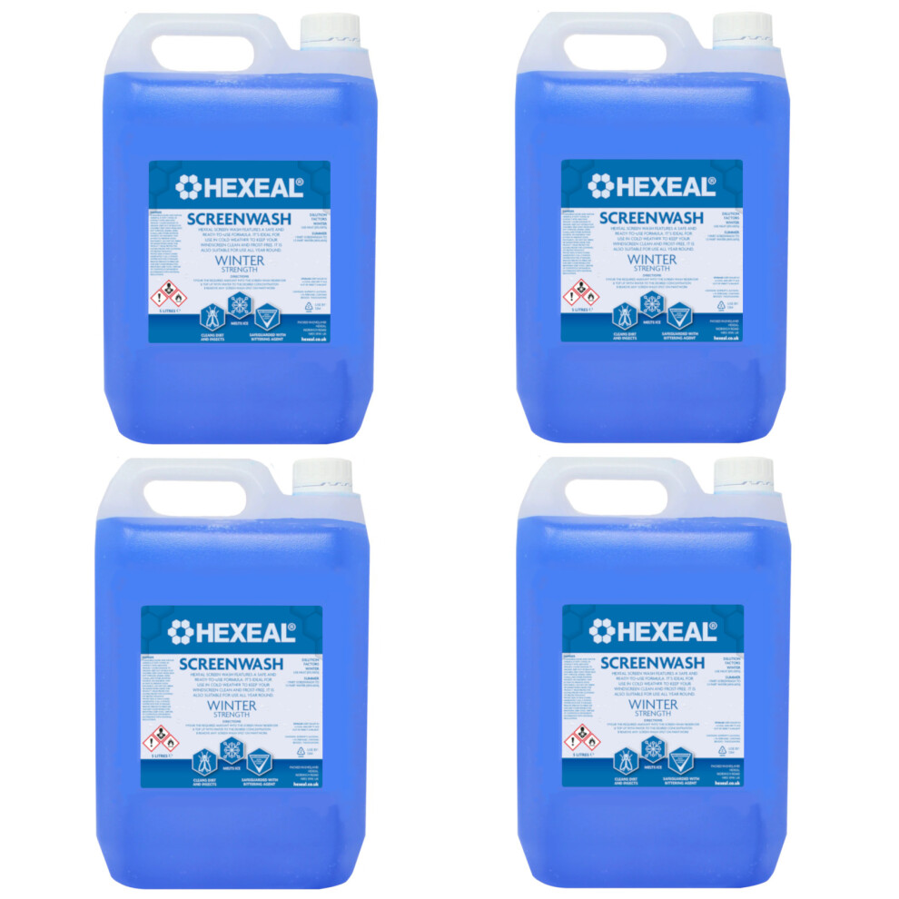 Hexeal Screenwash 20L Winter Strength, Concentrate, Ready To Use, Windshield Wiper Fluid, Improve Vision, Reduce Frost & Buildup Of Dirt