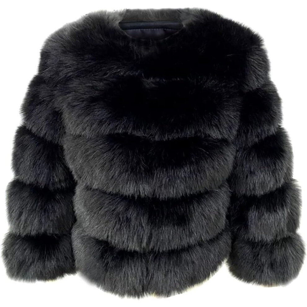(M, Black) Women's Faux Fur Coat Short Artificial Fur Overcoat Solid Thick Outerwear Shaggy Parka Cardigan Jacket