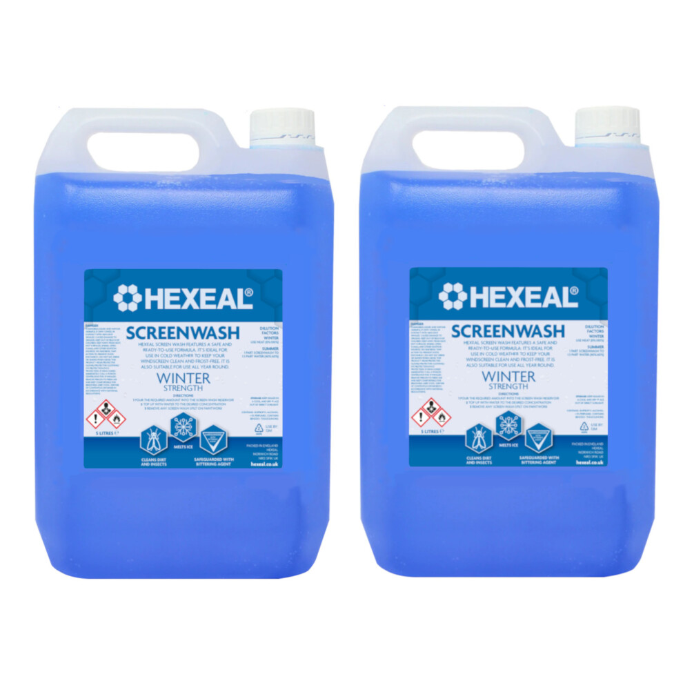 Hexeal Screenwash 10L Winter Strength, Concentrate, Ready To Use, Windshield Wiper Fluid, Improve Vision, Reduce Frost & Buildup Of Dirt 5060727634372