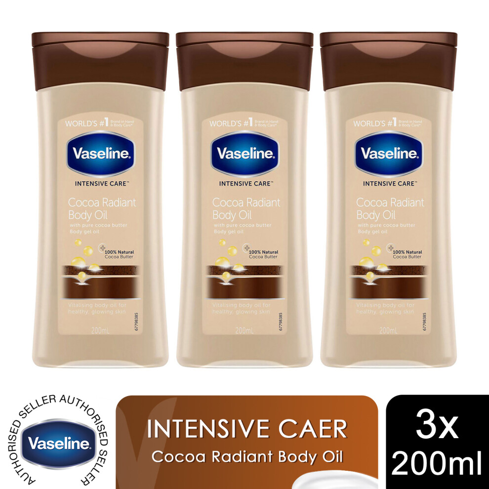 Vaseline Body Gel Oil Intensive Care Cocoa Radiant 200Ml, 3Pk