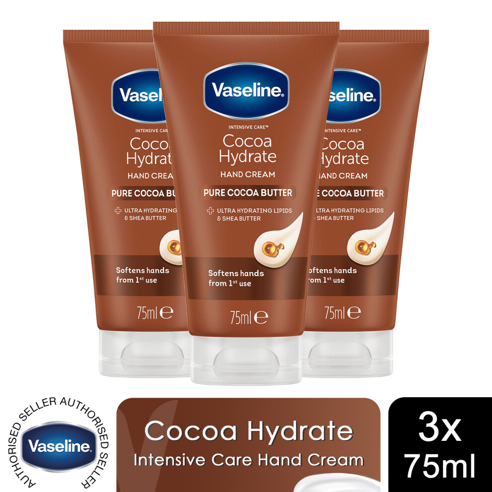 Vaseline Hand Cream Intensive Care Pure Cocoa Butter 75ml, 3 Pack