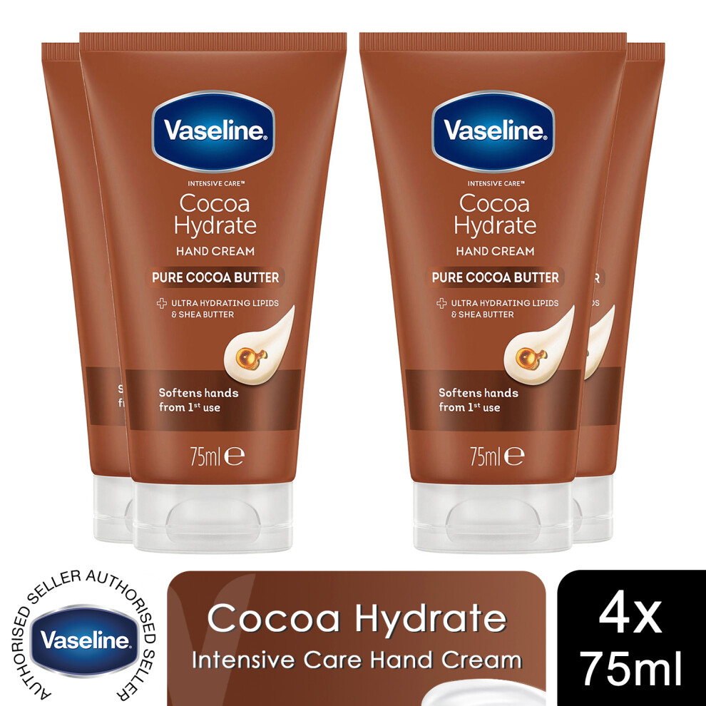 Vaseline Hand Cream Intensive Care Pure Cocoa Butter 75Ml, 4 Pack