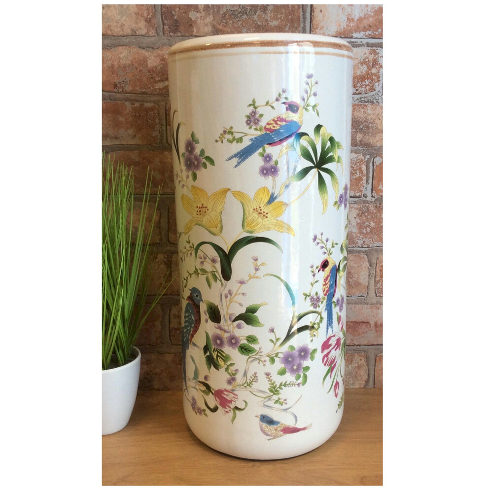 Minster Stylish Living (Birds And Yellow Lillies) Ceramic Umbrella / Stick Stand Large Vase Multicoloured