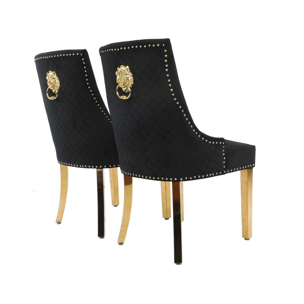 (Black, 2) Velvet Upholstered Seat Luxury Dining Accent Chair Metal Legs Gold Home Office Study