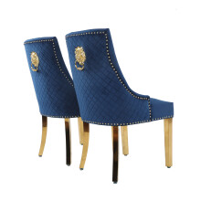 (Blue, 2) Velvet Upholstered Seat Luxury Dining Accent Chair Metal Legs Gold Home Office Study