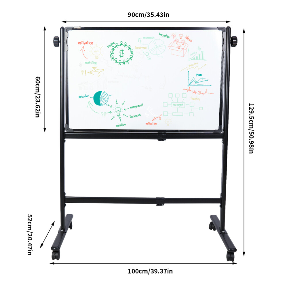 (90 x 60 cm) Portable Whiteboard Rolling Double Sided Free Standing Adjustable Home Office School Essential Supply On Wheels