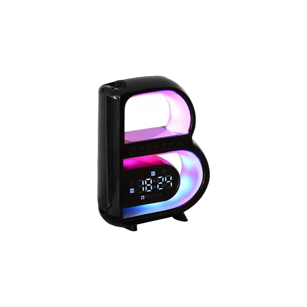 Chronus Wireless Charging Desk Lamp Portable Bluetooth Speaker Wireless Charging With Clock Sound Colorful Atmosphere Subwoofer(Black) Light/Black 6976918013958
