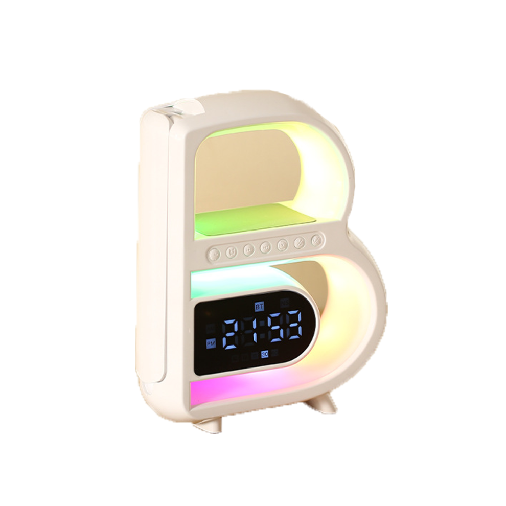 Chronus Wireless Charging Desk Lamp Portable Bluetooth Speaker Wireless Charging With Clock Sound Colorful Atmosphere Subwoofer(White) Light/White 6976918013965