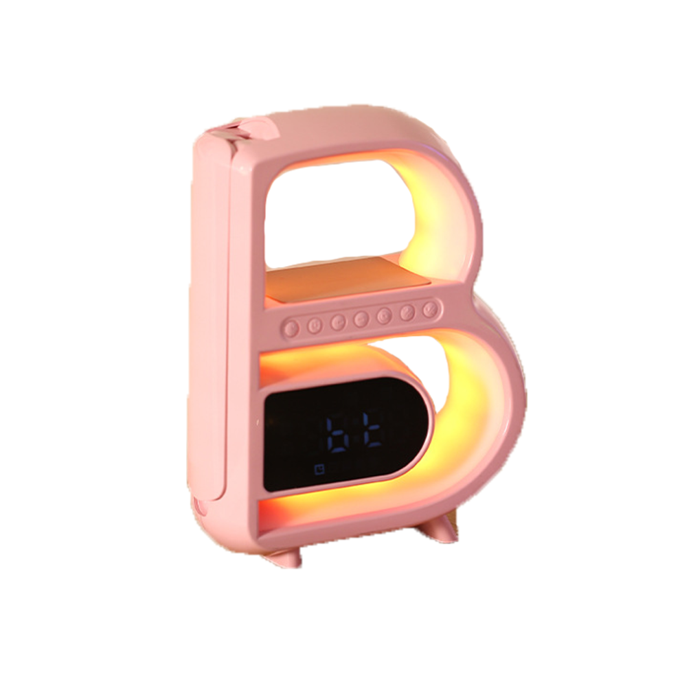 Chronus Wireless Charging Desk Lamp Portable Bluetooth Speaker Wireless Charging With Clock Sound Colorful Atmosphere Subwoofer(Pink) Light/Pink 6976918013972