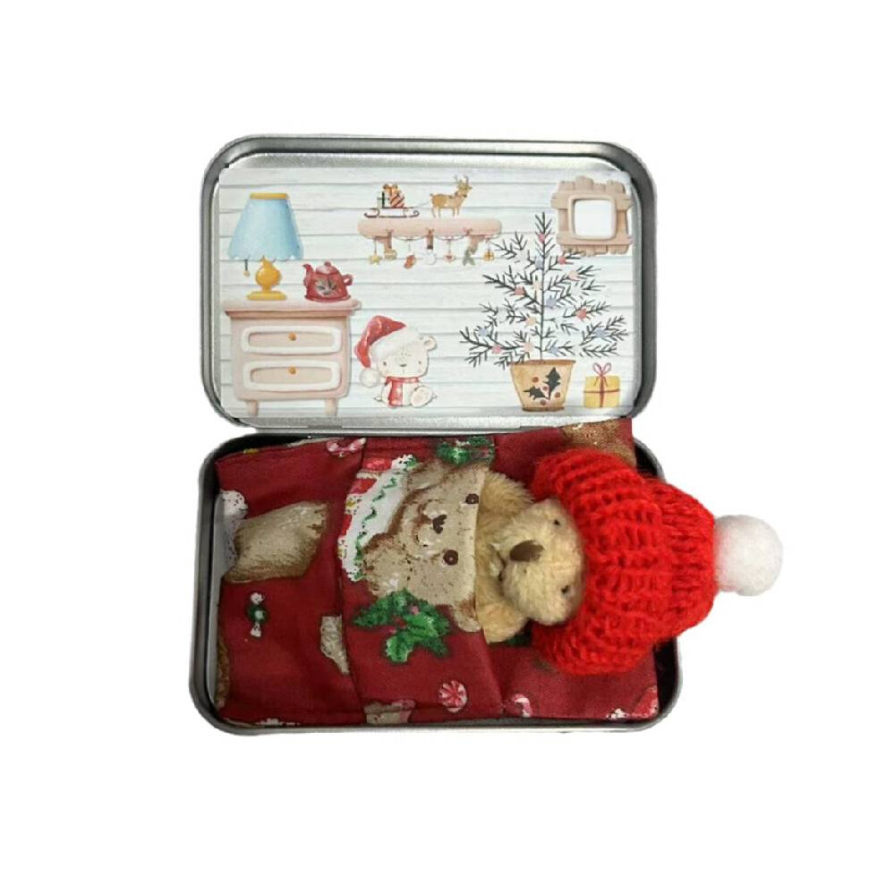 (Red) Christmas Eve Box Teddy Bear Plush Toy Cute Doll Greeting Card Holiday Gift