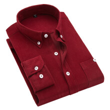 (Wine, L) Corduroy Men Blouses Solid Jacket Casual Shirts Collar Long Sleeve Shirt Tops