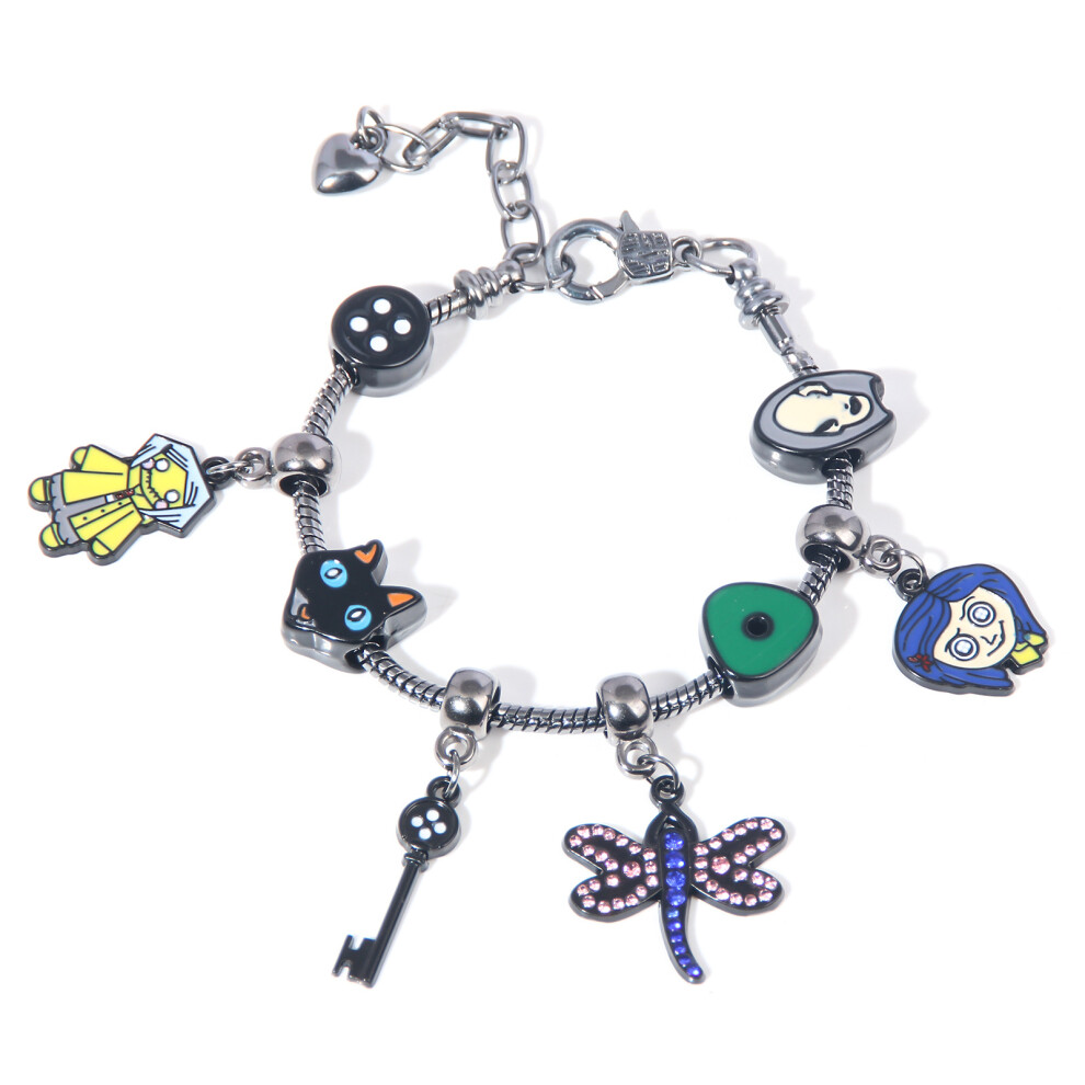 (Silver) Coraline The Secret Door Bracelet Cute Cartoon Button Dragonfly Accessory Girl