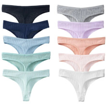 (Set 1, 10pcs) 10pcs Womens Panties Cotton Striped Underwear Sexy Sports Thongs Lingerie