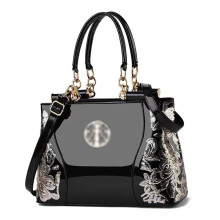 (Black) Unique Shiny Patent Leather Tote Bag Stylish Large Capacity Handbag For Modern Women
