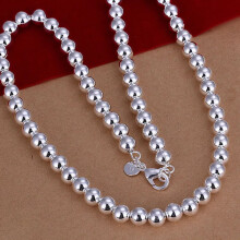 (10MM50CM Necklace) 925 Sterling Silver Smooth Beads Ball Chain Necklace For Womens Mens