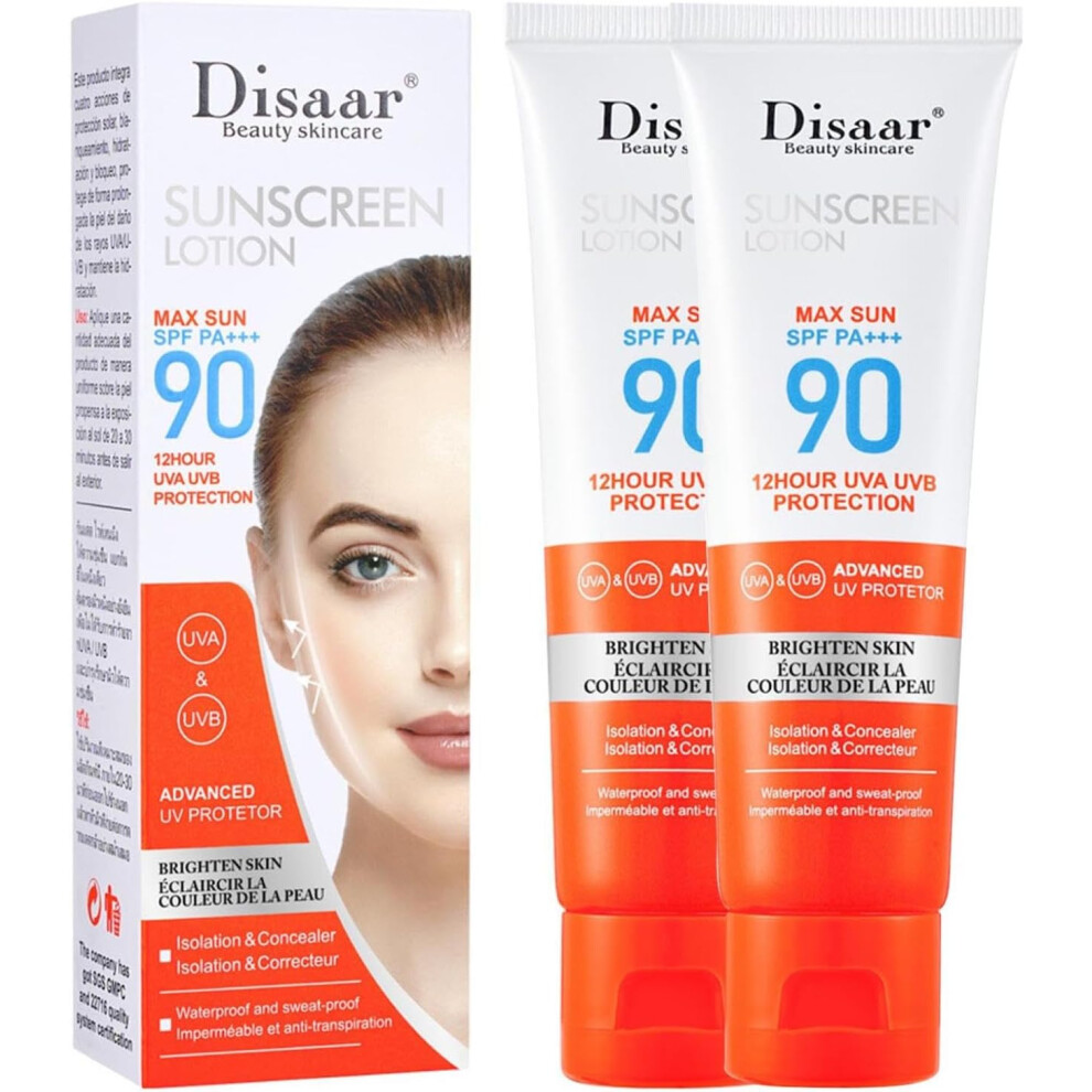 Gogerstar Cream 2Pcs Whitening Sunscreen Spf 90 ,Sun Sunscreen For Face Waterproof, Sweat-Proof, Non-Greasy Sunscreen Moisturizing Sunblock