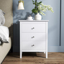 3 Drawer White Nightstand Sofa Side Table