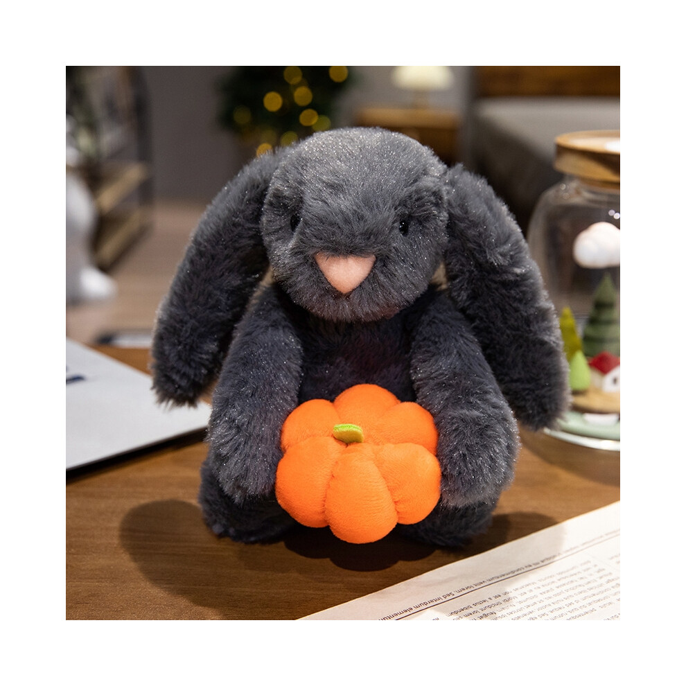 (26cm black rabbit, see choose option) Creative Pumpkin Plush Toys Soft Black Rabbit Hold Pumpkin Earphone &Cloak Eggplant Stuffed Doll Halloween Tric