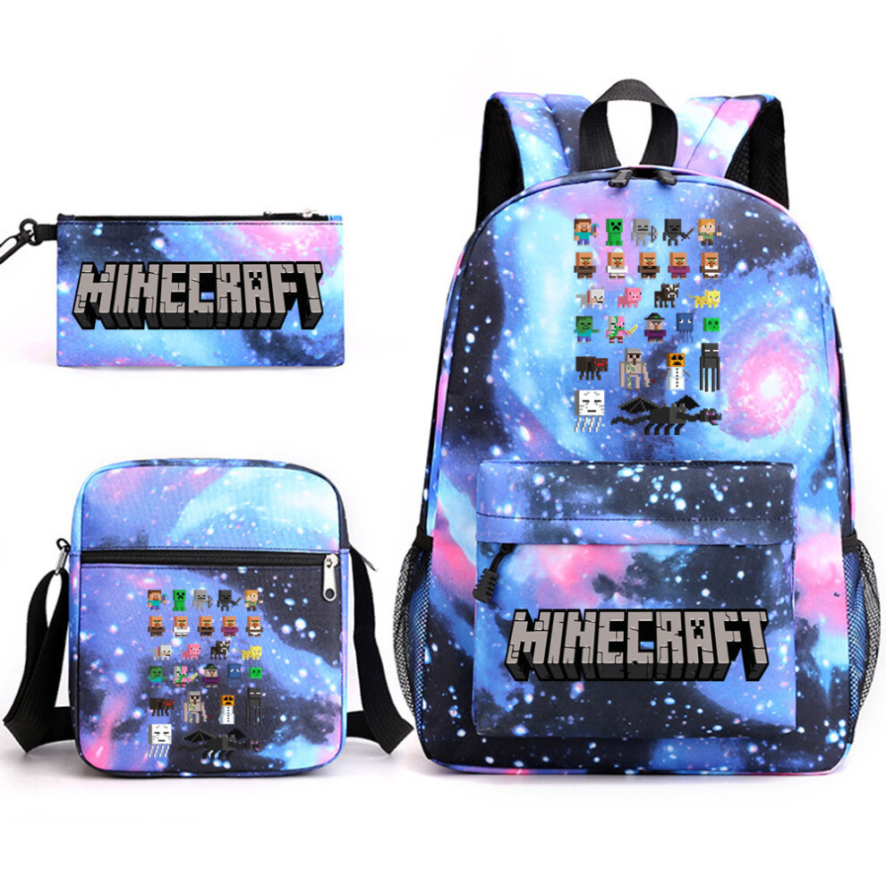 (A1) Minecraft My World Schoolbag Game Peripheral Student Large Capacity Printed Three-Piece Schoolbag
