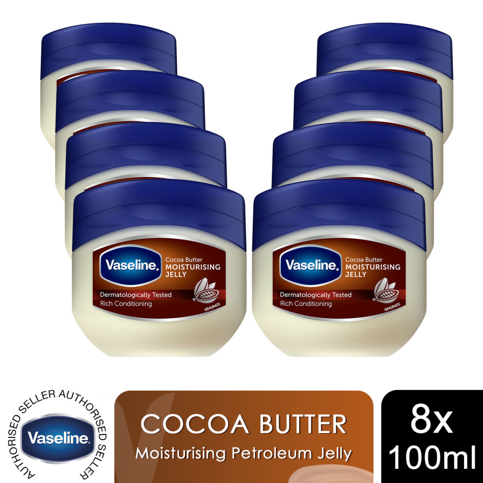 Vaseline Petroleum Jelly Moisturising Cocoa Butter 100ml, 8pk