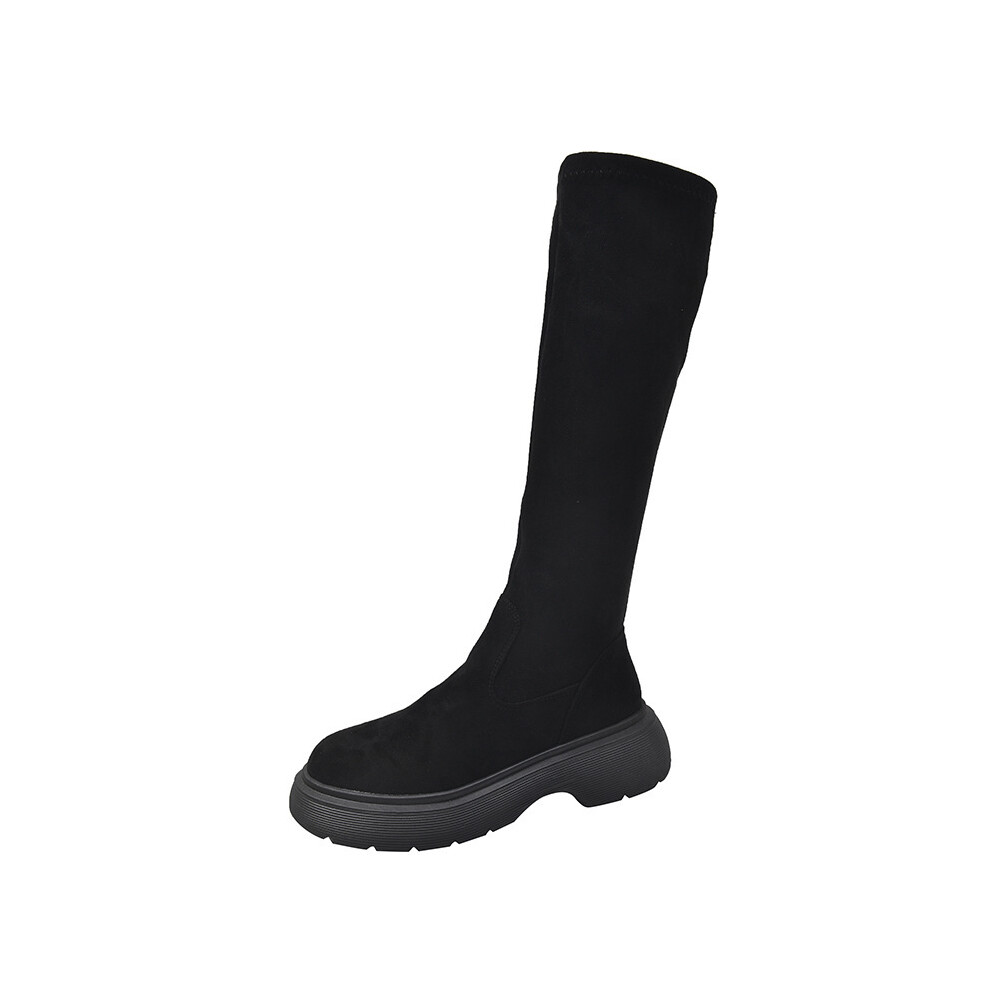 (Black, 35) Chic Retro Highcut Suede Ladies Boots Featuring Nonslip Sole And Comfortable Design