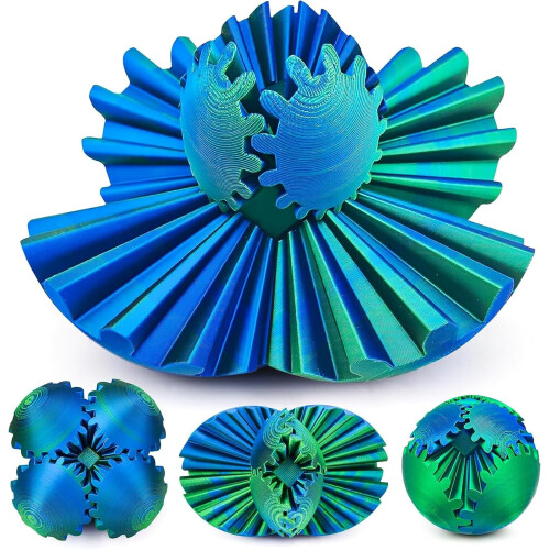 ZEPIQOR Gear Ball Fidget Toy | Bola De Engranajes Impresa En 3D, Juguete Antiestrés Steampunk, Giratorio Y Portátil, Para Niños Y Adultos, Alivia La Ansiedad, Color Verde Azulado