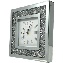 Diamante Silent Wall Clock, 35x35 cm Silver Roman Numerals Home Decor
